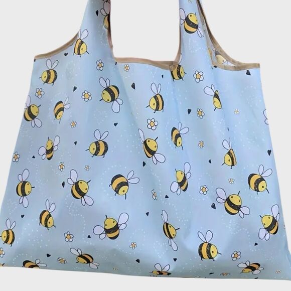 Bee Blue Nylon Shopping Tote Large Capacity Folding Bag - Picture 1 of 4